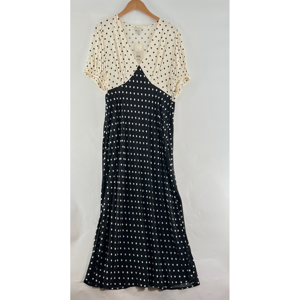 A New Day Polka Dot Maxi Dress XL Boho Retro Colorblock V-Neck Short Sleeve Chic